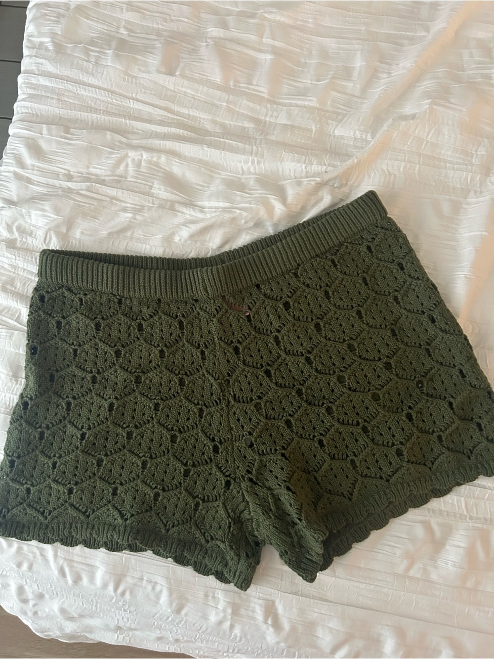 Knit Crochet Olive Green Shorts - Picture 2 of 3